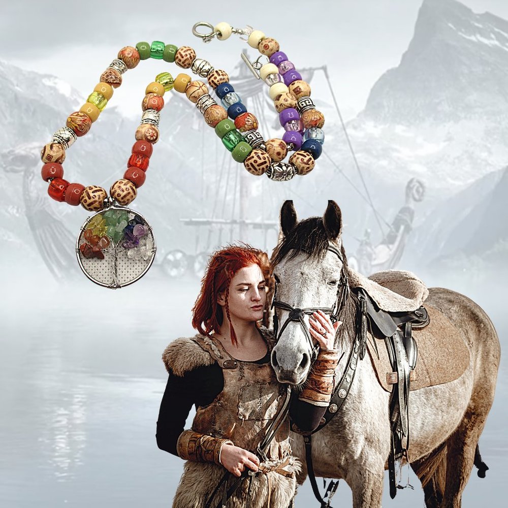 Tree of Life Viking Pendant with Viking Beads and Print Beads 316 Necklace